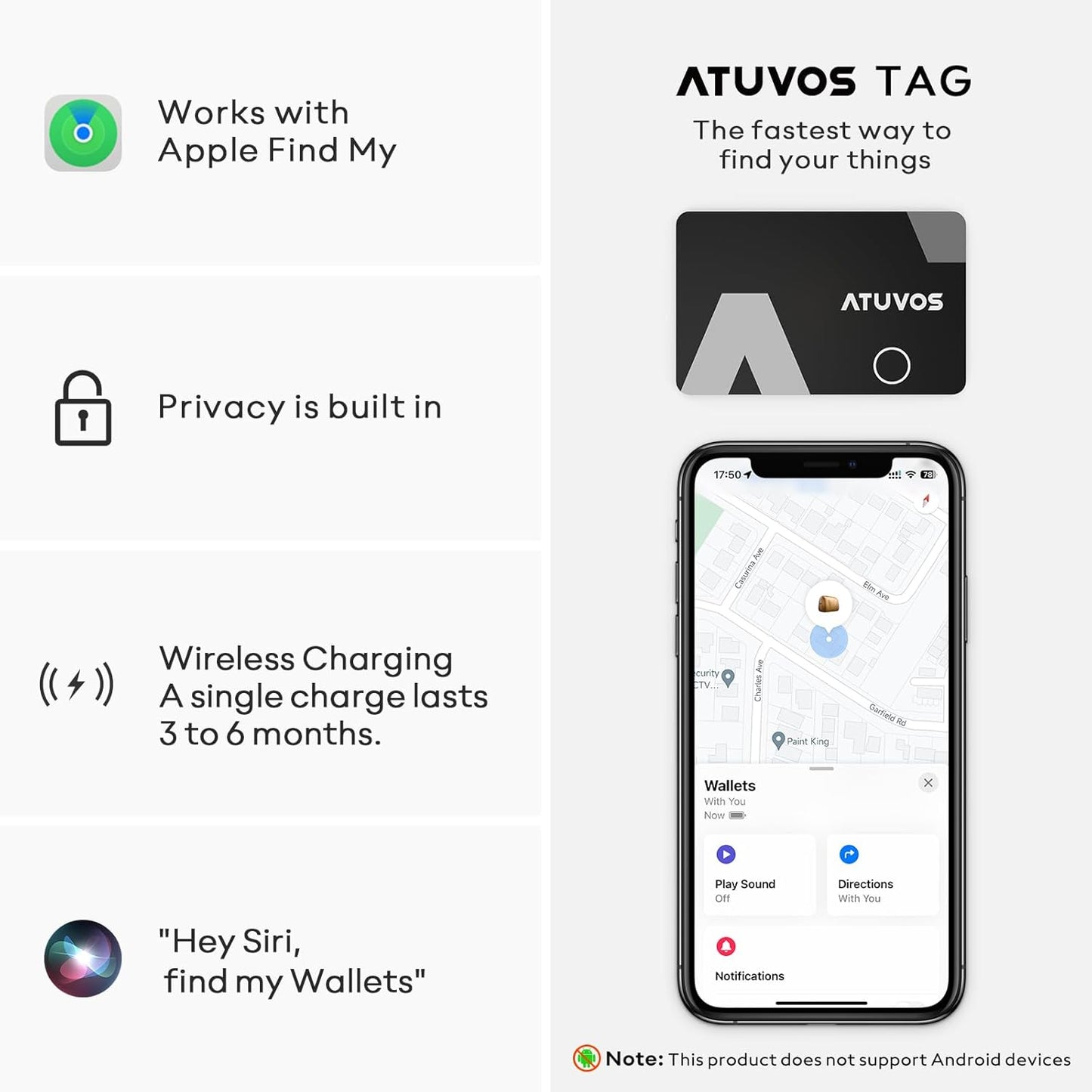 [2025 Apple MFi Certified] ATUVOS Rechargeable Wallet Tracker Card, Ultra Slim 1.6mm Wallet Card Tracker Tag Works with Apple Find My (iOS Only), Item Locator for Luggage Tags, IP67 Waterproof, 1 Pack