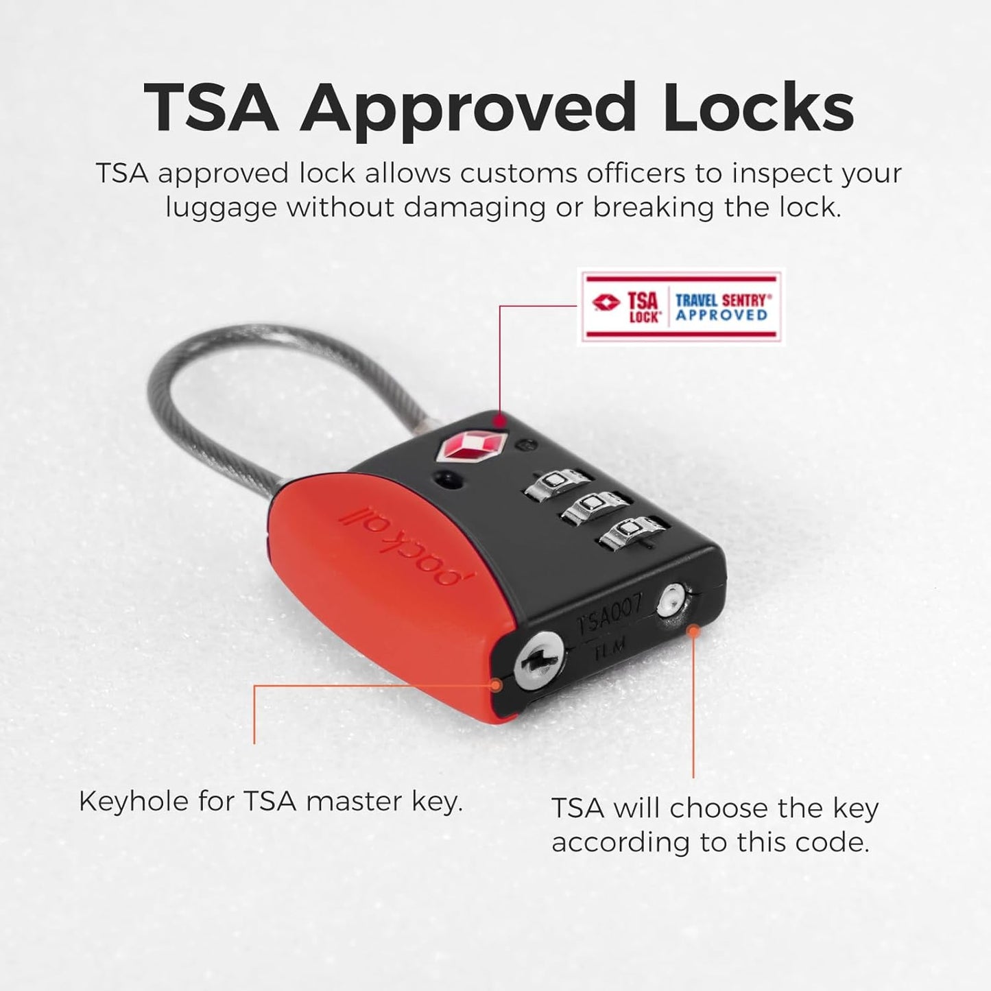 pack all TSA Approved Cable Luggage Locks, 3 Digit Combination Padlocks, Travel Lock for Suitcases & Bag, Alloy Body, Travel Accessories (4 Pack)（Red）