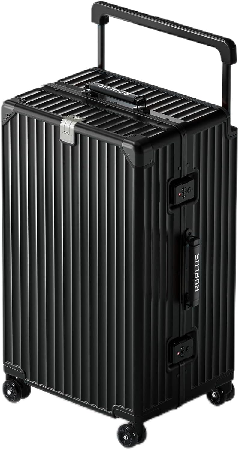 Aluminium Frame Checked- In Luggage with Smooth Jelly Wheels, Hardside Zipperless Rolling Suitcase with TSA Lock (Pure Black, 28-Inch)