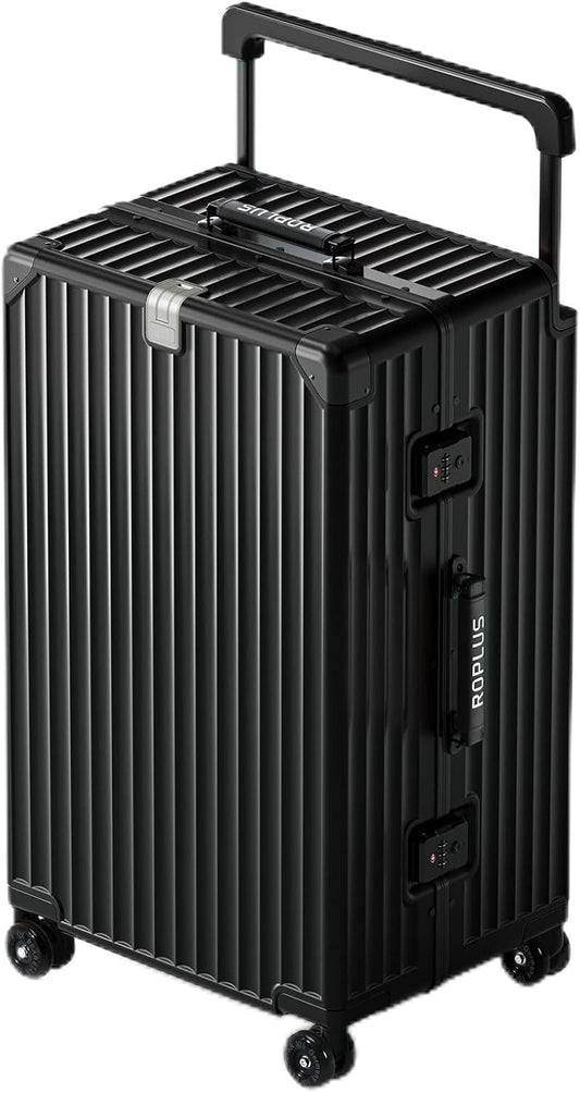 Aluminium Frame Checked- In Luggage with Smooth Jelly Wheels, Hardside Zipperless Rolling Suitcase with TSA Lock (Pure Black, 28-Inch)