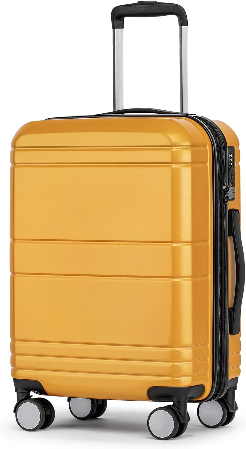 KYME Carry On Luggage 22x14x9 Airline Approved with TSA Lock Hard Shell Carry On Suitcase Lightweight Suitcases with Wheels Small Luggage for Men Women,Carry-On 20 Inch,Yellow