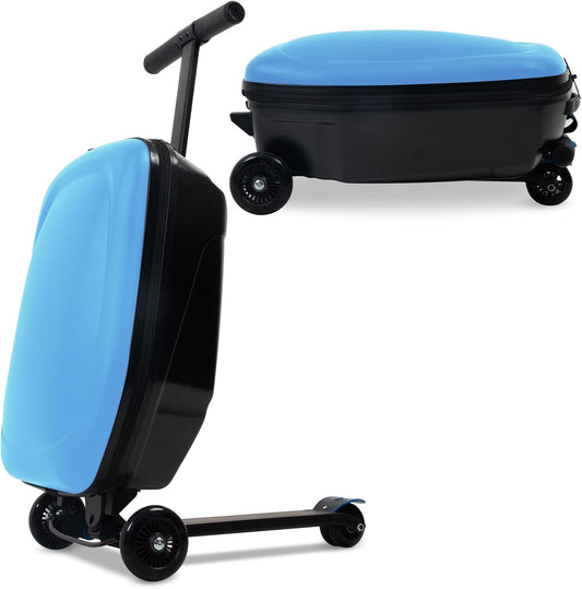 20" Scooter Suitcase for Kids, 2-in-1 Ride On Luggage with Wheels for Boys & Girls Ages 4-15, Foldable Hardshell Carry On Lightweight Travel Suitcase for Airplane
