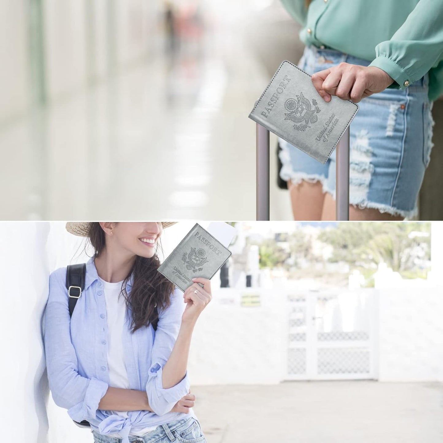 Passport and Vaccine Card Holder Combo, Passport Holder with Vaccine Card Slot, Passport Wallet, Passport Cover, Passport Case, Passport Holder for Women and Men(AJ-grey)