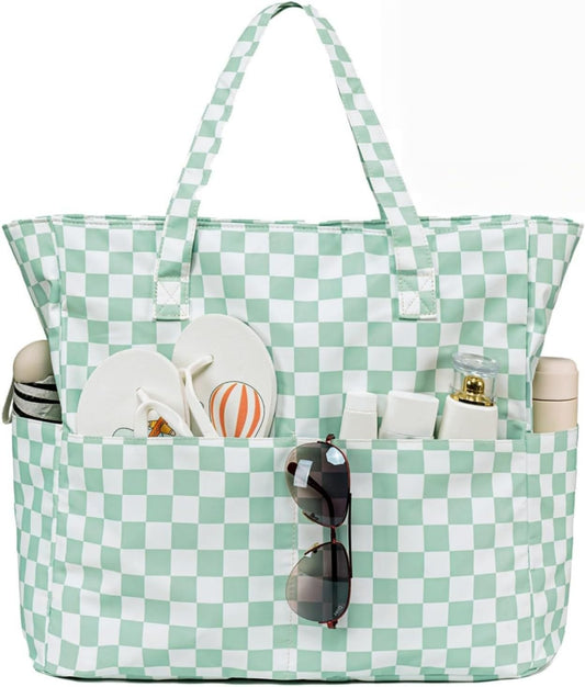 CAMTOP Waterproof Beach Tote Bag for Women Girls with Zipper Foldable Sandproof Pool Swim Bag Travel Carry On Gym