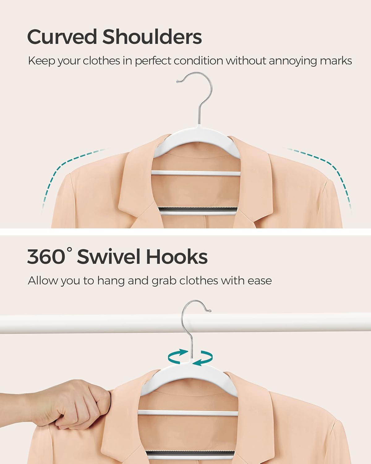 SONGMICS Pack of 50 Coat Hangers, Heavy-Duty Plastic Hangers, Clothes Hangers, White and Dark Gray UCRP020W02