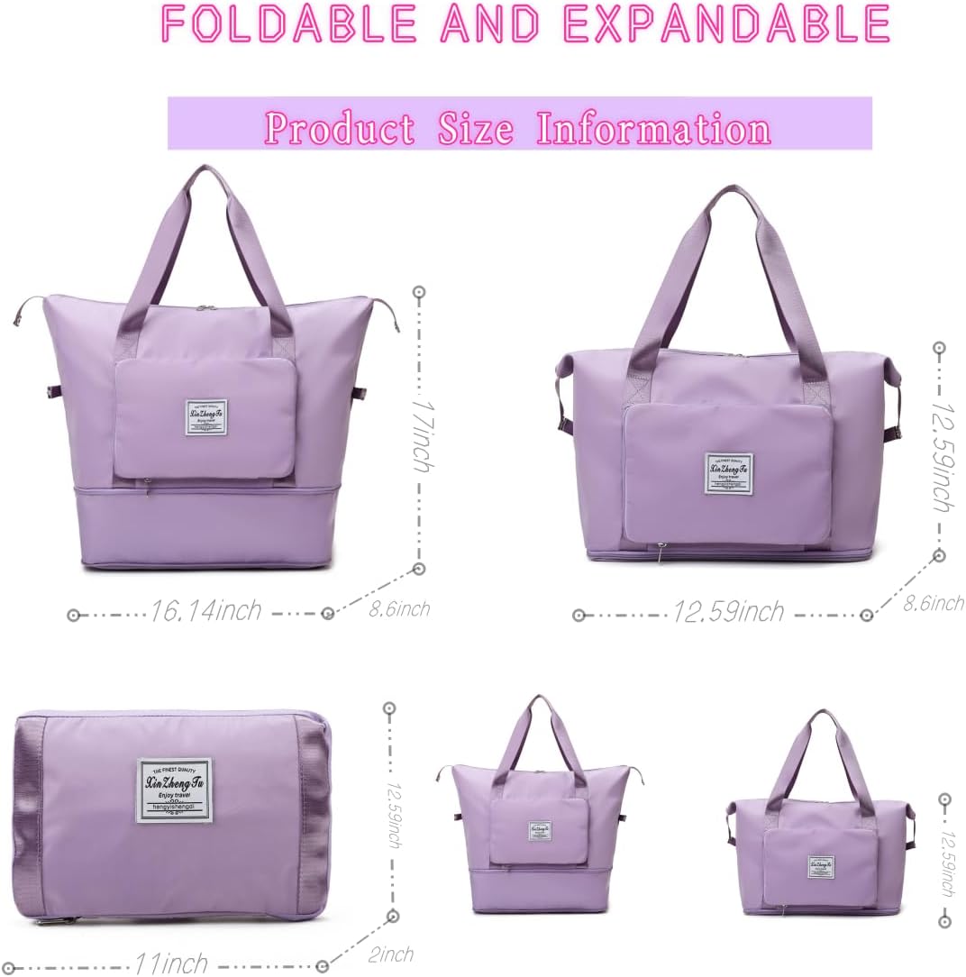 Large Capacity Foldable Travel Bag, Expandable lightweight Carry on Bag, Dry with Wet Separation Spor Duffel Bags