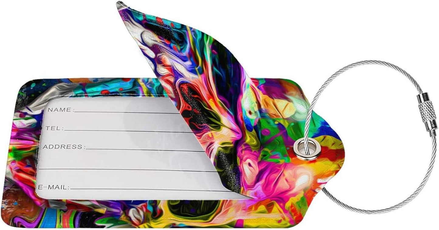 Artistic Skull Leather Luggage Tags for Suitcases with Cool Pattern Print, Waterproof Private Name ID Labels for Travel Baggage Bag Suitcase Lunch Box, Cruise Ships, Travel Accessories Tags