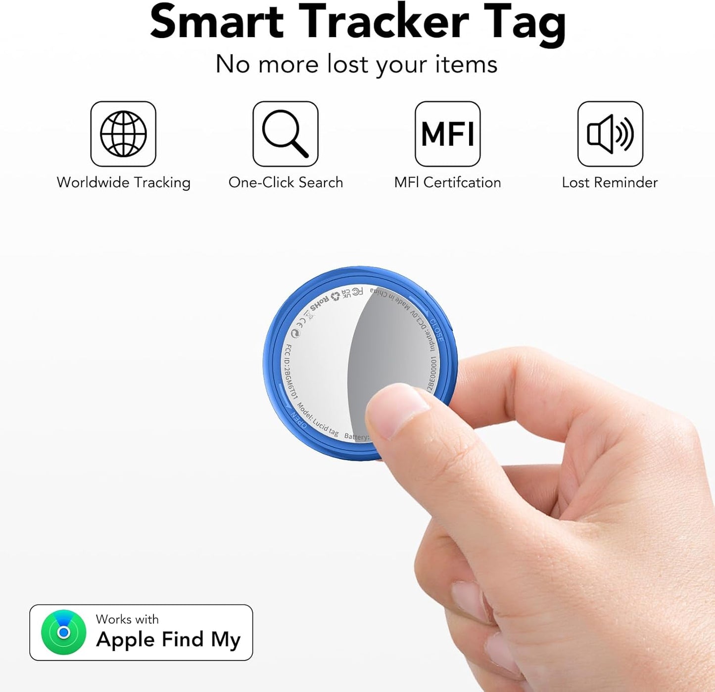 2025 New [Apple MFi Certified] (iOS Only) Air Tracker Tag-4 Pack, Bluetooth Tracker for Apple Find My, Replaceable Battery, Key Finder and Item Locator Smart Tag for Keys, Bags, Luggage, Pets, (Blue)