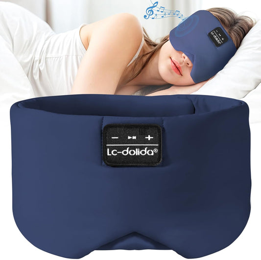 LC-dolida Sleep Mask with Bluetooth Headphones, Ice Silk Sleep Headphones with Bluetooth 5.4, Total Blackout Eye Mask for Sleeping, Soft Sleep Mask for Women Men, All Night Sleep, Travel(Navy)