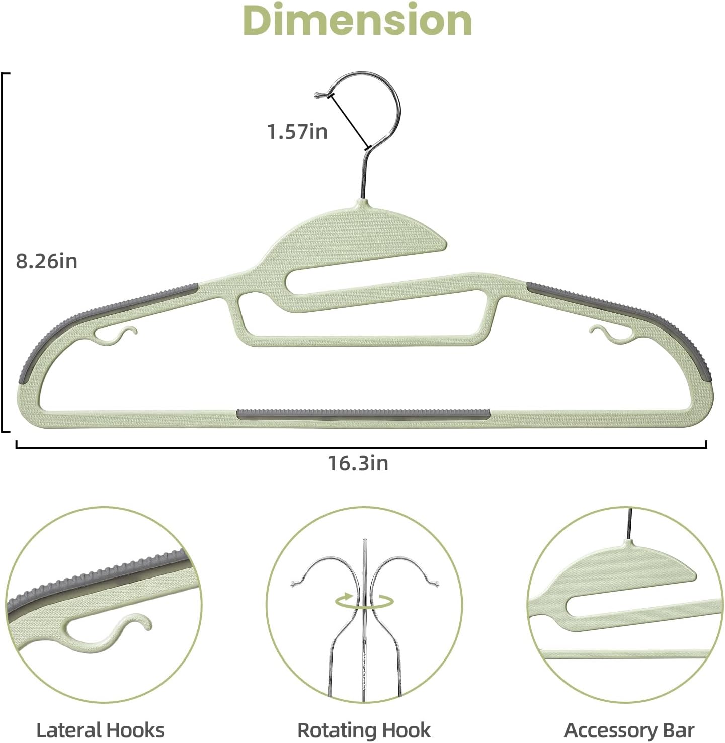 BAGAIL Plastic Hangers 50 Pack with Non-Slip Design,0.2 Inches Thick, 360°Swivel Hook Space Saving Organizer for Bedroom Closet,Shirts,Pants(Matcha Green- S Shaped)