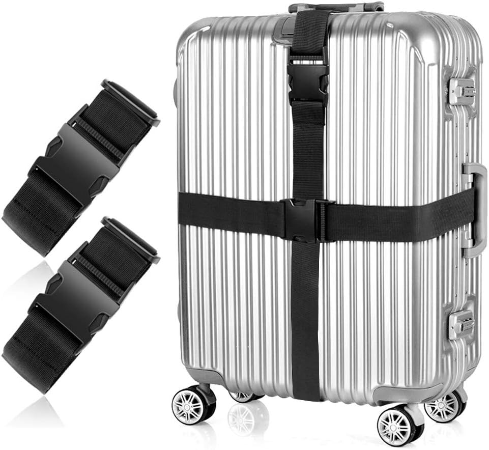 2Pcs Luggage Straps for Suitcase Travel Accessories TSA Approved, 80In Long Belts to Keep Your Suitcase Secure, Adjustable Bag Straps with Quick-Release Buckle for Travel Bag Closure, Black