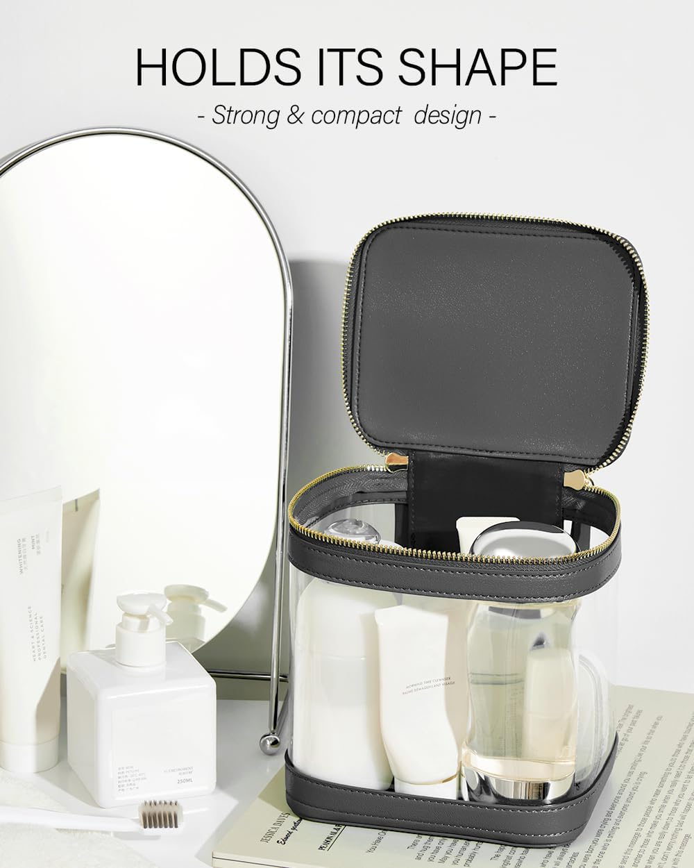 ROWNYEON Clear Makeup Case Toiletry Bag Multipurpose Travel Makeup Train Case Portable Cosmetic Organizer Transparent Storage Bag