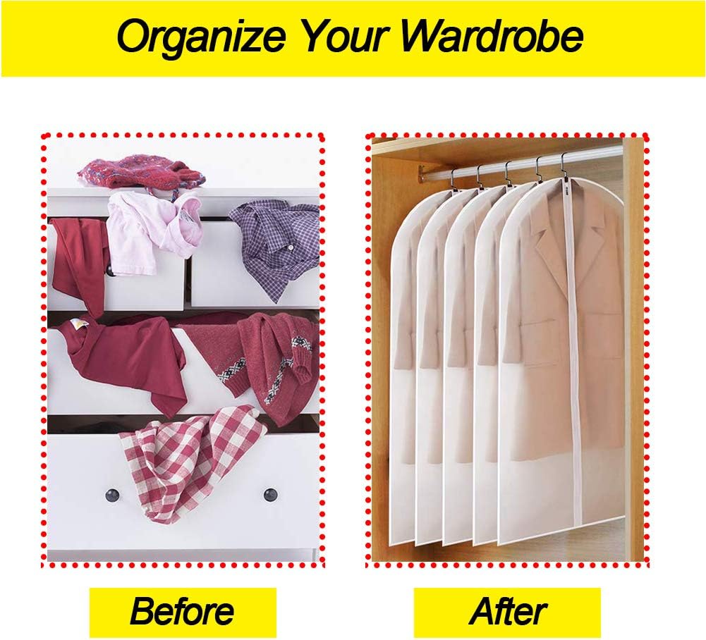 Garment Bags for Hanging Clothes 24'' x 48'' (Set of 6) Suit Covers for Closet Garment Bag Suit Cover for Suits Jacket Dresses Clothes Storage [Upgraded Version]