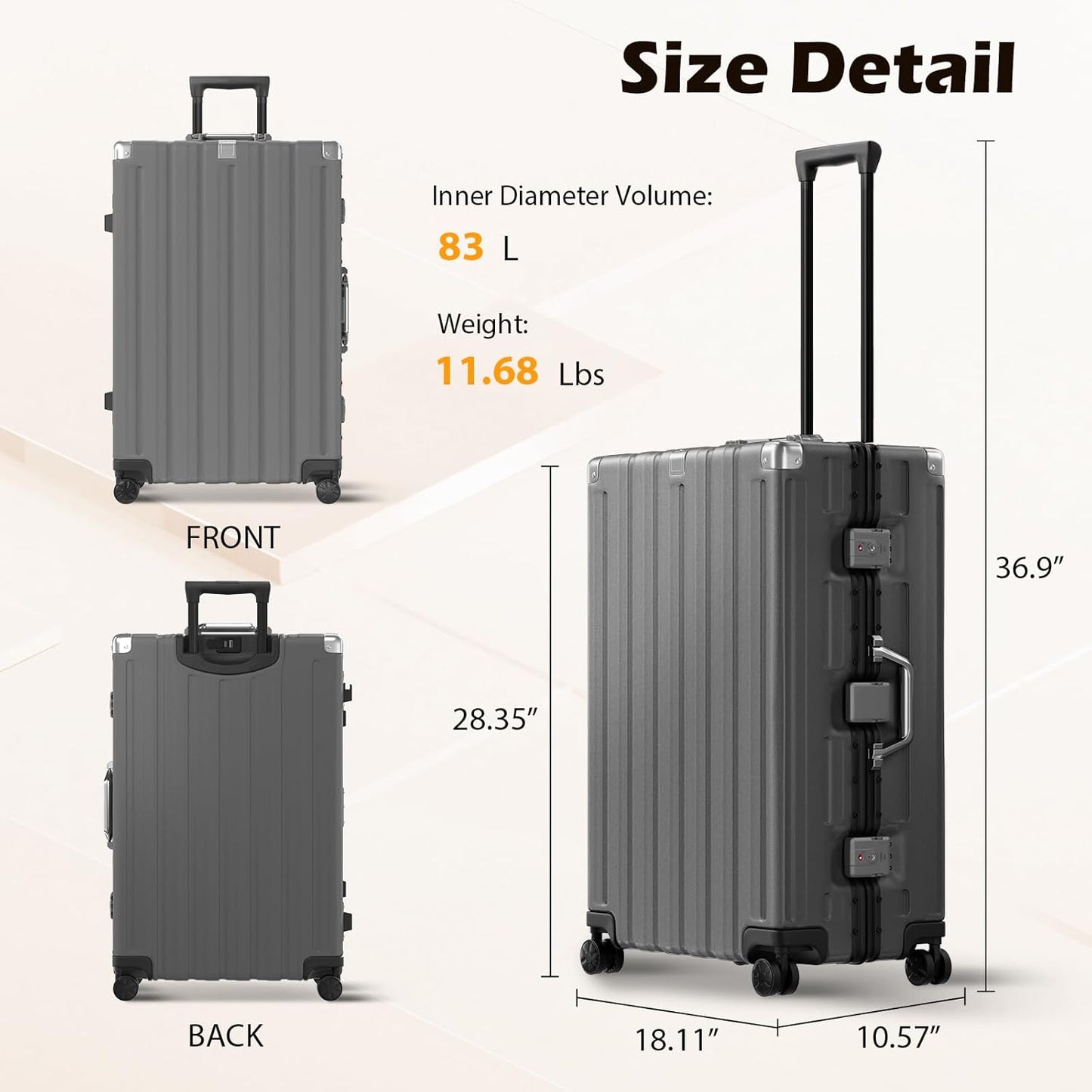 Krute Luggage Sets 2 Pieces 20 28 Inch Aluminum Frame Luggage With Wheels Hardside PC No Zipper Suitcase with USB Charger