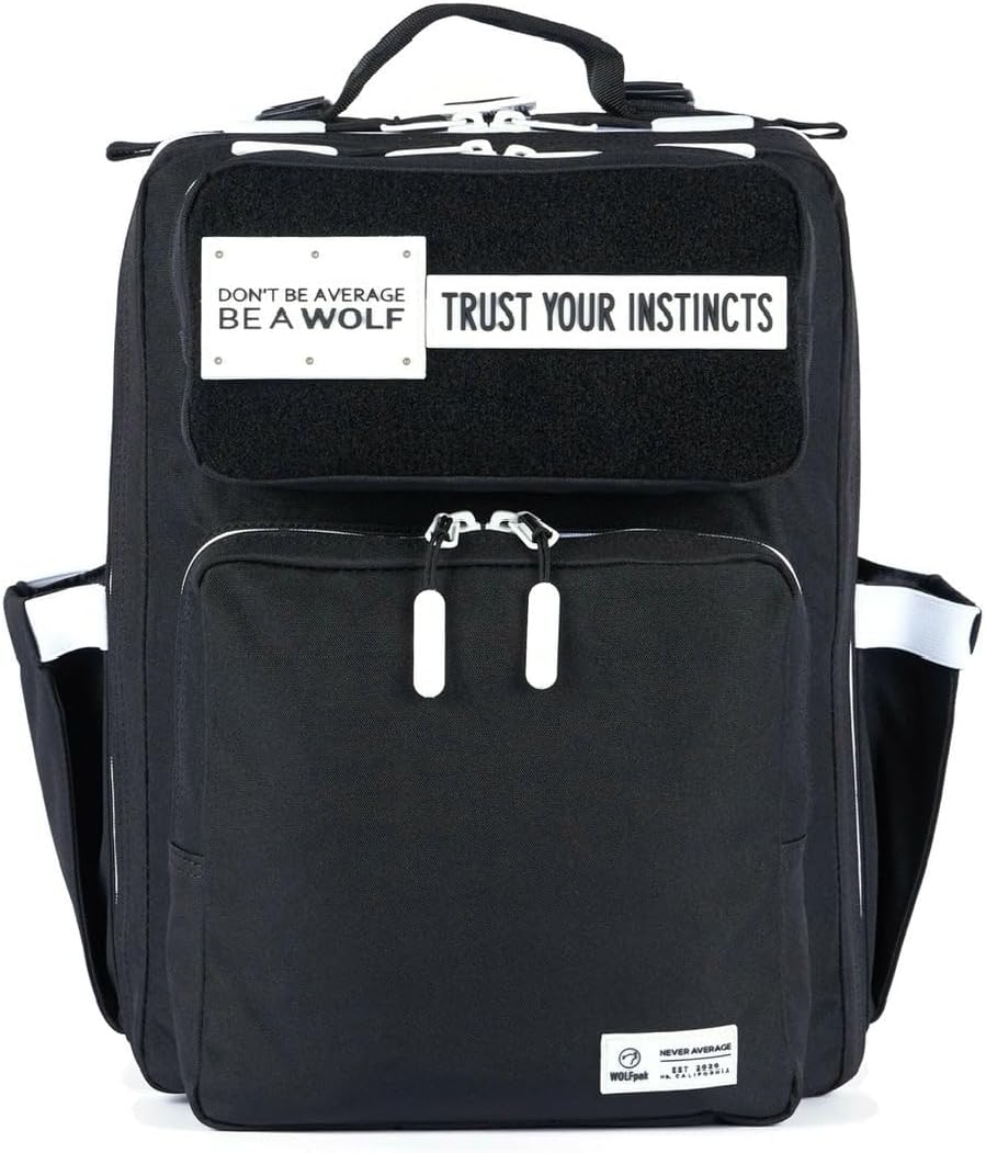 WOLFpak 15L Backpack - Alpha Black White Accents - Slim Everyday Carry Backpack for Men & Women, Water-Resistant Minimalist Daypack for Laptop & Travel