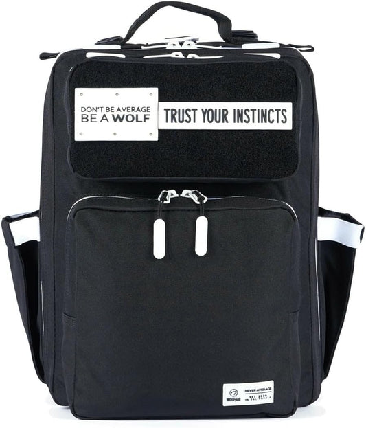 WOLFpak 15L Backpack - Alpha Black White Accents - Slim Everyday Carry Backpack for Men & Women, Water-Resistant Minimalist Daypack for Laptop & Travel