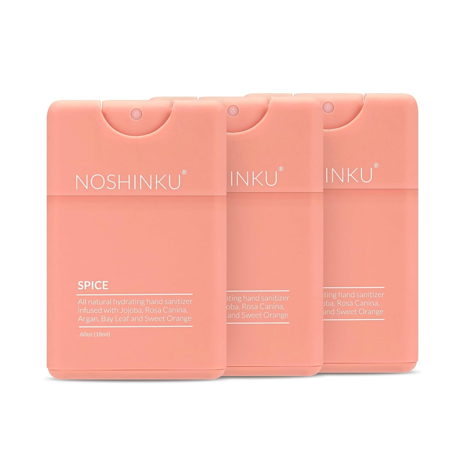 Noshinku - Refillable Hand Sanitizer Orange Coriander 3-Pack, Travel Size Spray, Hydrating Botanical Oils, Natural Ingredients, All Natural Fragrances, Sugarcane Derived Alcohol, No Parabens, No Dyes