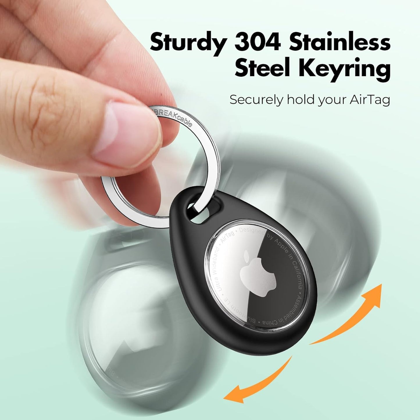 UNBREAKcable 360° Protective Case for AirTag, [2-Pack] AirTags Keyring Holder, Scratch-Resistant, Lock Design, Keychain for AirTag, TPU Full Cover Case for Key, Bag, Luggage, Pet Collar (Black&Green)