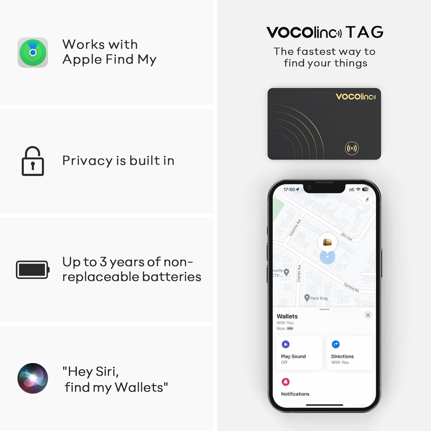 [Apple MFi Certified] VOCOlinc Air Card Tag Wallet Tracker Ultra-Thin 1.6mm, Smart Item Finder Work with Apple Find My APP (iOS Only, Android not Supported), Locator for Luggage Suitcase, Bag,Backpack