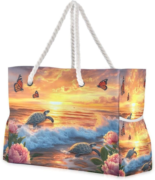 senya Large Beach Bags Totes Canvas Tote Shoulder Bag Soft Wave Water Resistant Bags for Gym Travel Daily Ocean