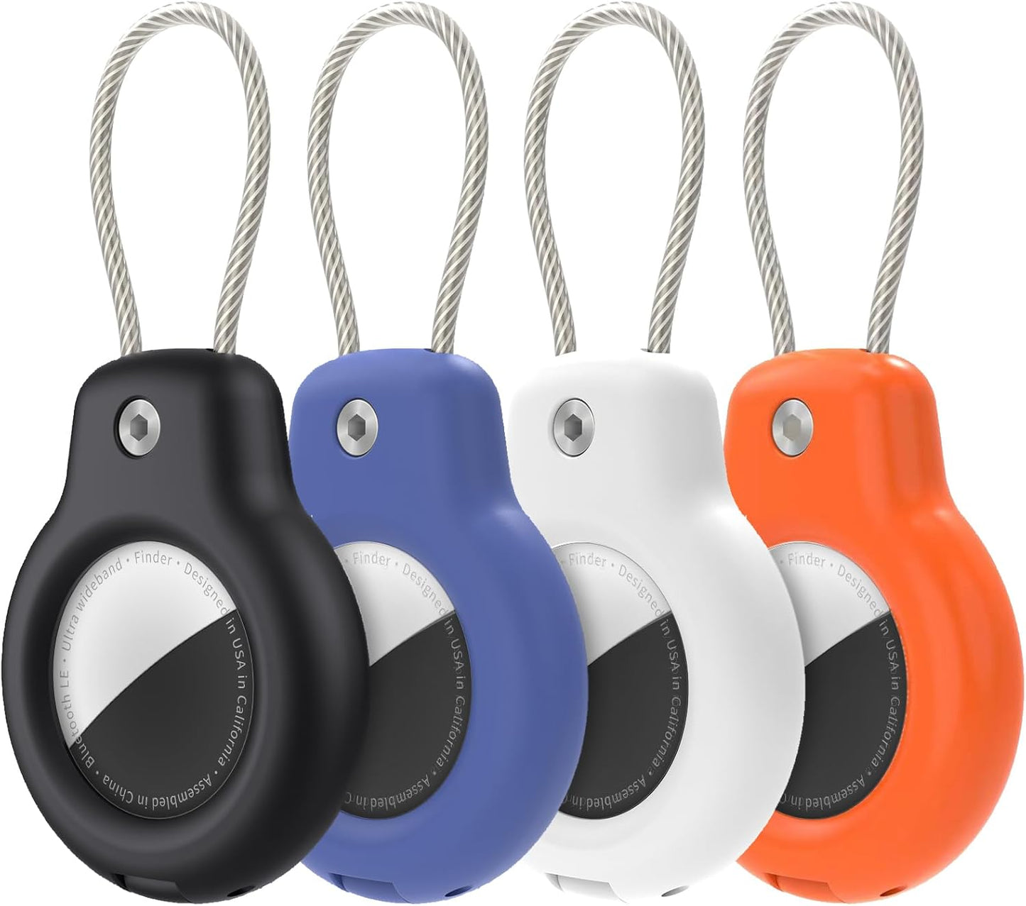 SPGUARD for AirTag Holder Case with Keychain, Air Tags-4 Pack for Apple Air Tag Holder with Wire Cable Lock Key Ring Chain Air Tagholder Accessories for GPS Item Tracker Kids,Keys,Luggage