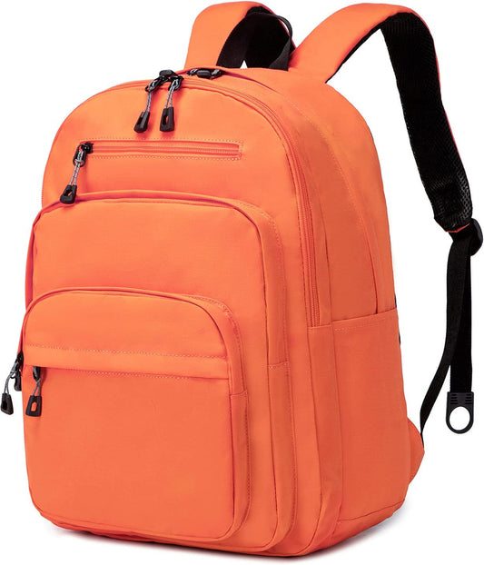 Lanola Basic Multi-Pocket Multipurpose Backpack Classical Water Resistant Student Bookbag For School Business Travel or Casual Daypack Backpacks For Men Or Women - Orange