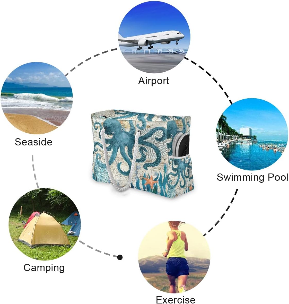 senya Large Beach Bags Totes Canvas Tote Shoulder Bag Soft Wave Water Resistant Bags for Gym Travel Daily Ocean