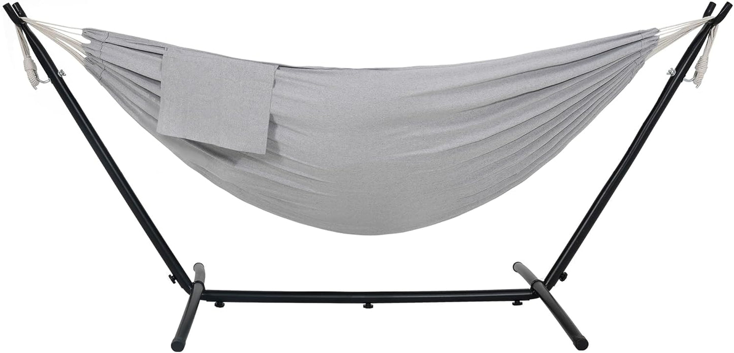 Lazy Daze Hammocks Double Hammock with 9ft Space-Saving Steel Stand Includes Portable Carrying Case, 450 Pounds Capacity (Light Gray)