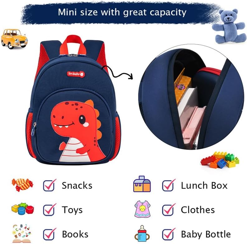 Padgene Toddler Backpacks Kids Preschool Backpack Waterproof Neoprene Animal Schoolbag Lunch backpack 3D Cartoon Mini Travel Bag for Boys Girls Ages 3-5