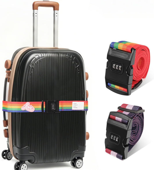 Adjustable Luggage Straps with Combination Lock – 4 Pack Bright Colors, Quick-Release Buckle, Secure Travel Luggage Straps for Added Safety(Multicolour Tricolor)