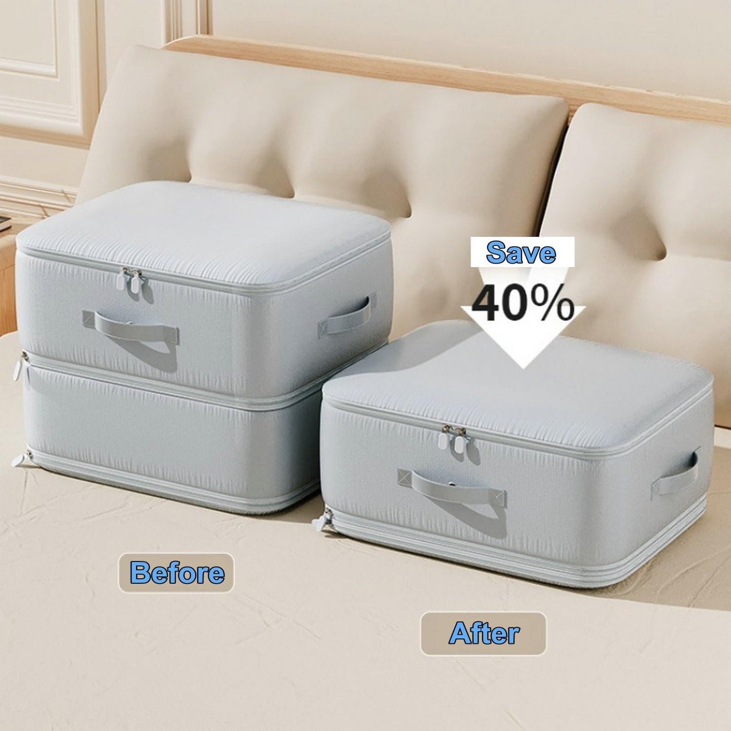 Ultra Space Saving Self Compression Organizer, 2025 New Large Capacity Storage Bag, Self Compression Heavy Duty Organizer for Comforters Blanket Bedding Duvet (Gray, Thin Version, X-Large, 21x17x24in)