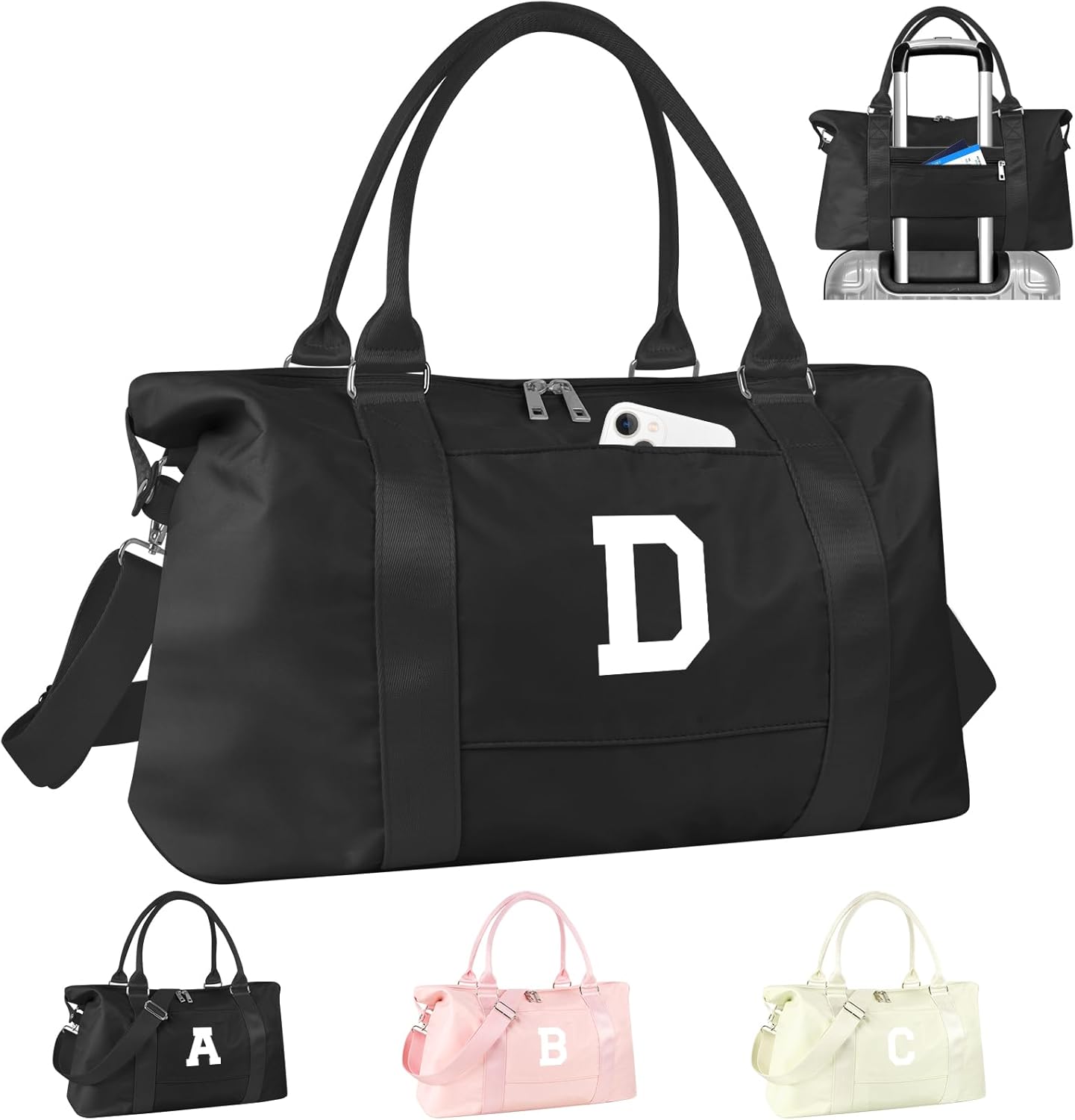 Initial Travel Duffel Bag Sports Gym Bag for Boys Teen Birthday Gifts,Black Personalized Weekender Bag Carry On Tote Bags for Men,Waterproof Overnight Luggage Bag Airplane Travel Essentials(Letter D)