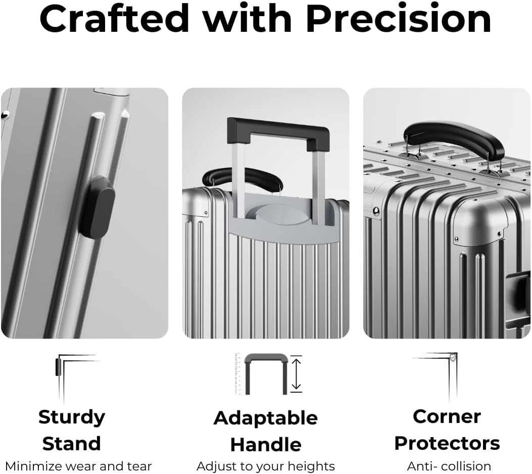 KARGO 29 Inch Check-In Luggage - Polycarbonate Hard Shell Suitcase with Aluminum Corners, Smooth-Rolling Wheels, Leather Handle, Aluminum Frame Luggage, Zipperless TSA Lock (Silver, 29 Inch Check-In)