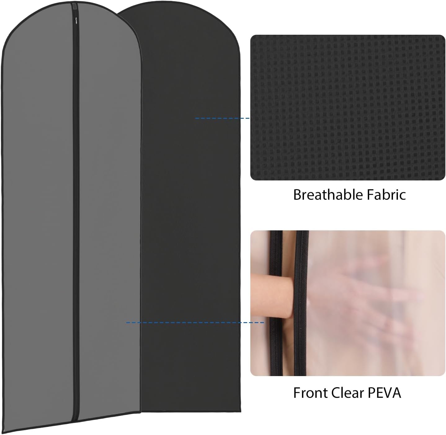 Zilink Clear Dress Bags for Gowns Long 65'' Garment Bags for Hanging Clothes Foldable Long Garment Bags for Dresses for Closet Storag - Clear/Black, 3 Pack