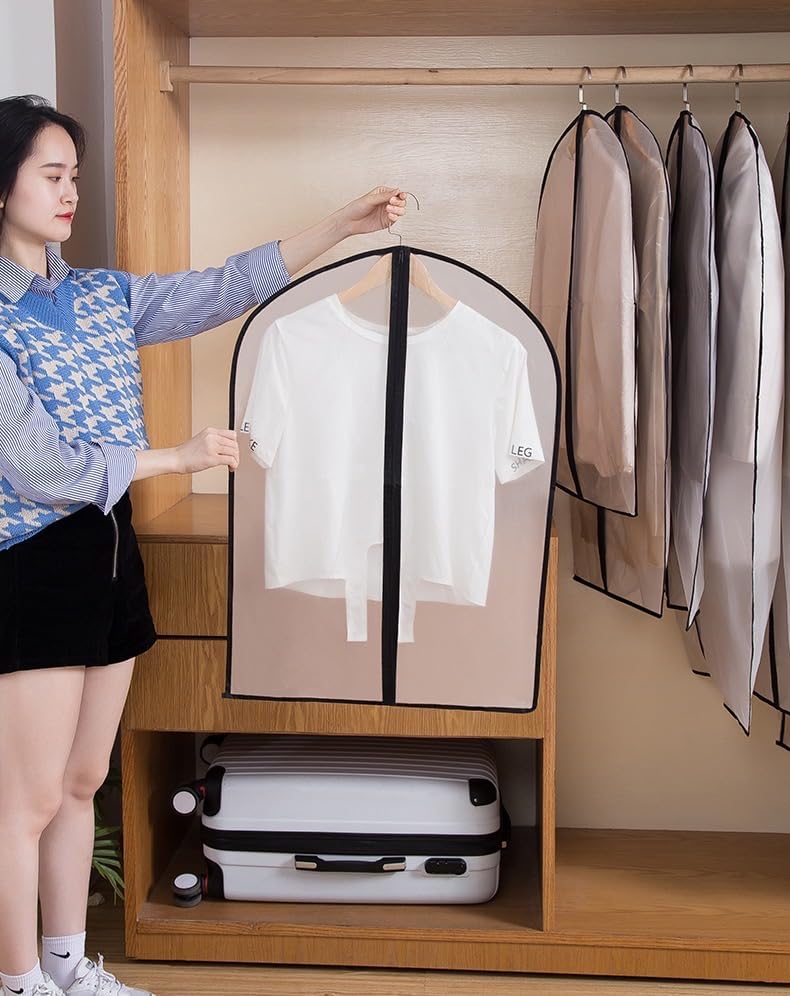 Hanging Garment Bag (Set of 6) Lightweight Clear Full Zipper Black Dress Bags PEVA Garment Breathable Bags Cover for Closet Clothes Storage (24'' X 60'', Black)