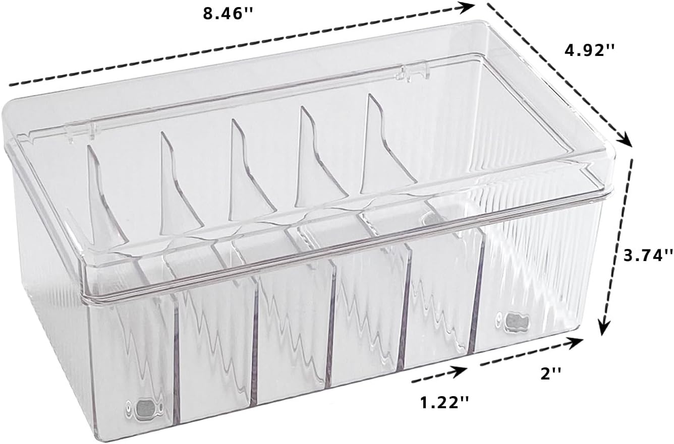 Yesesion Large Cord Organizer Box with Lid and 6 Compartments, 2 Pack Plastic Cable Storage Boxes with Wire Ties, Clear Desk Drawer Organizer for Phone Charger, Battery, Home Office Supplies