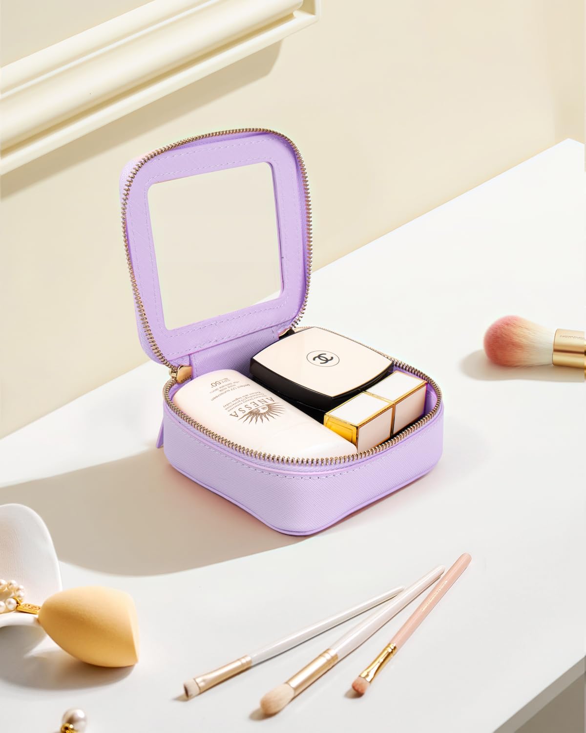 LETGO Clear Makeup Bags, TSA Approved Toiletry Bag with Zipper, Mini Clear Makeup Organizer Fit Carry-on Travel Essentials,Clear Cosmetic Bags for Women Men (0-Mini-Purple)