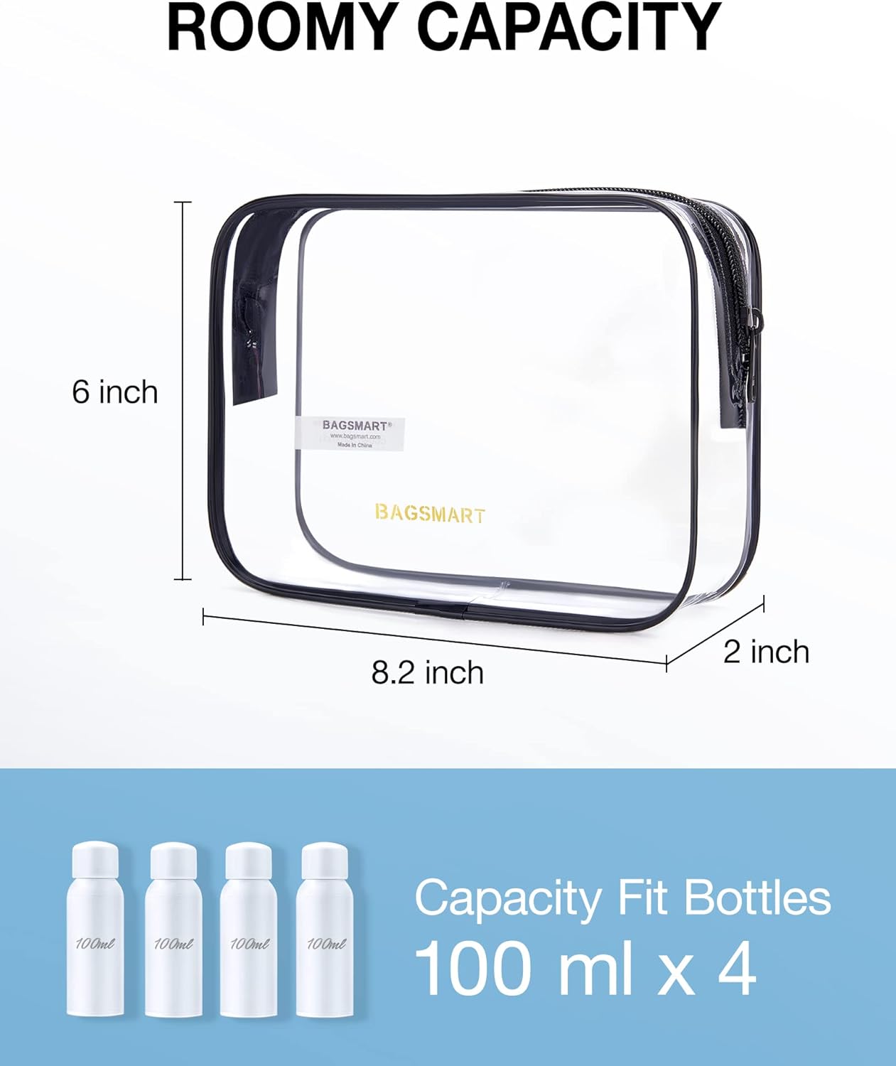 BAGSMART Clear Toiletry Bag, 3-Pack TSA Approved Travel Toiletry Bag Carry On Travel Accessories Bag Airport Airline Quart Size Bags water-resistant Makeup Bag for Women