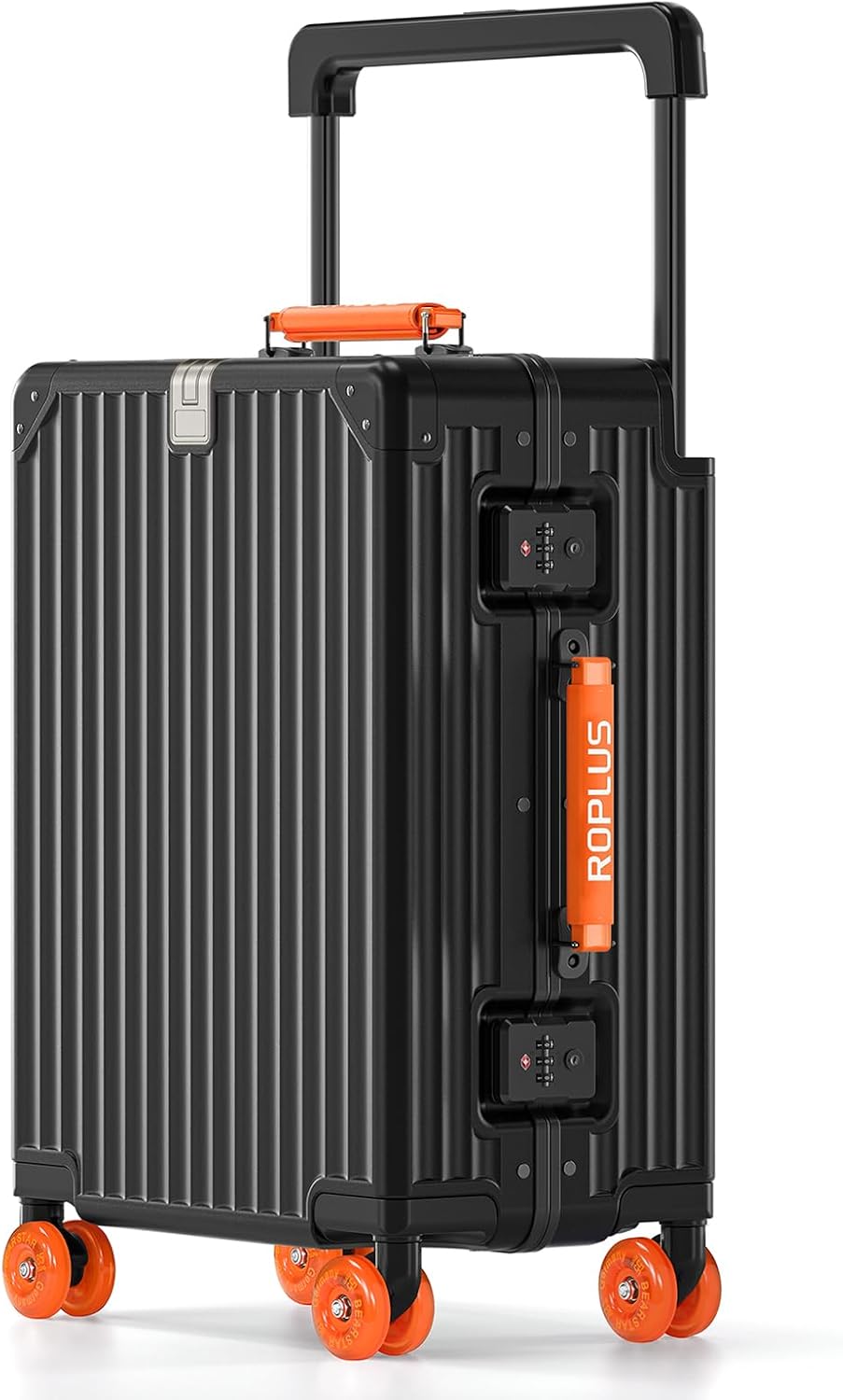 Aluminium Frame Carry on Luggage with Smooth Jelly Wheels, Hardside Zipperless Rolling Suitcase with TSA Lock (BlackOrange, 21-Inch)