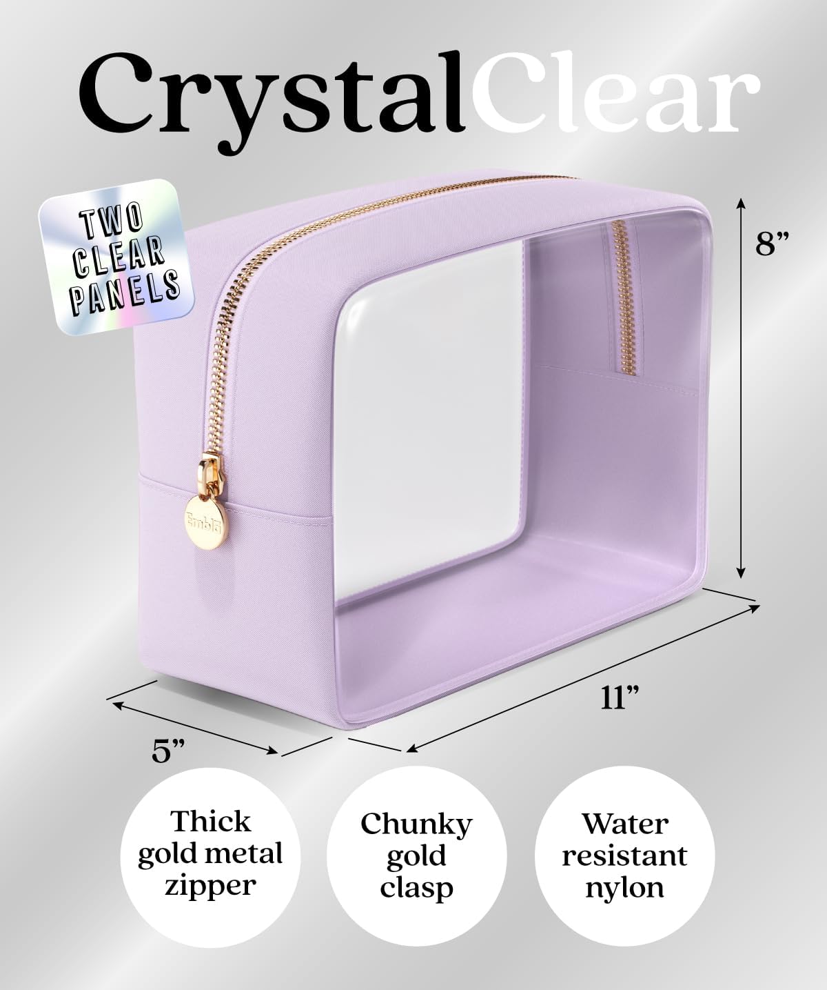 Clear Makeup Bag Zipper Pouch, Transparent Cosmetic Case Organizer, TSA Approved Travel Toiletry Case, Travel Accessories Essentials Makeup Tote for Women, Large Cute Make up Bag for Purse - Lilac