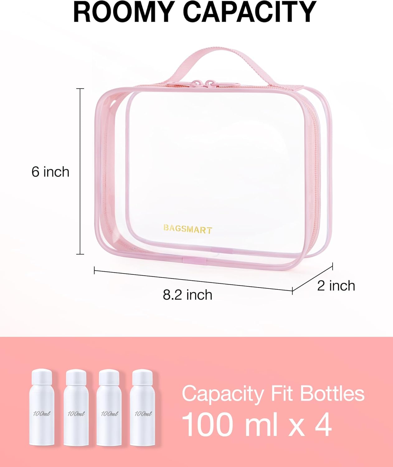 BAGSMART Clear Toiletry Bag, TSA Approved Travel Toiletry Bag Carry On Travel Accessories Bag Airport Airline Quart Size Bags water-resistant Makeup Bag for Women