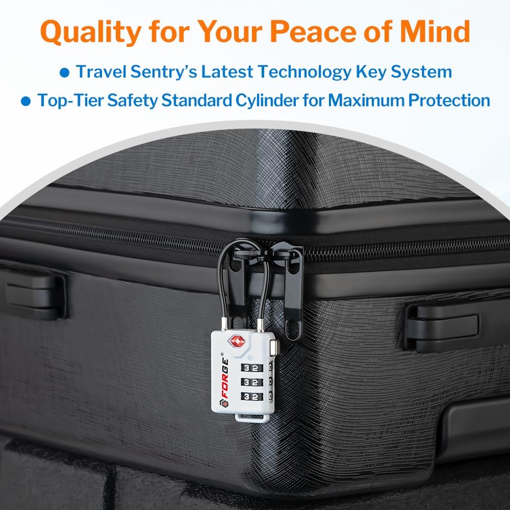 TSA Approved Cable Luggage Locks, Re-settable Combination with Alloy Body (White 4 Locks)