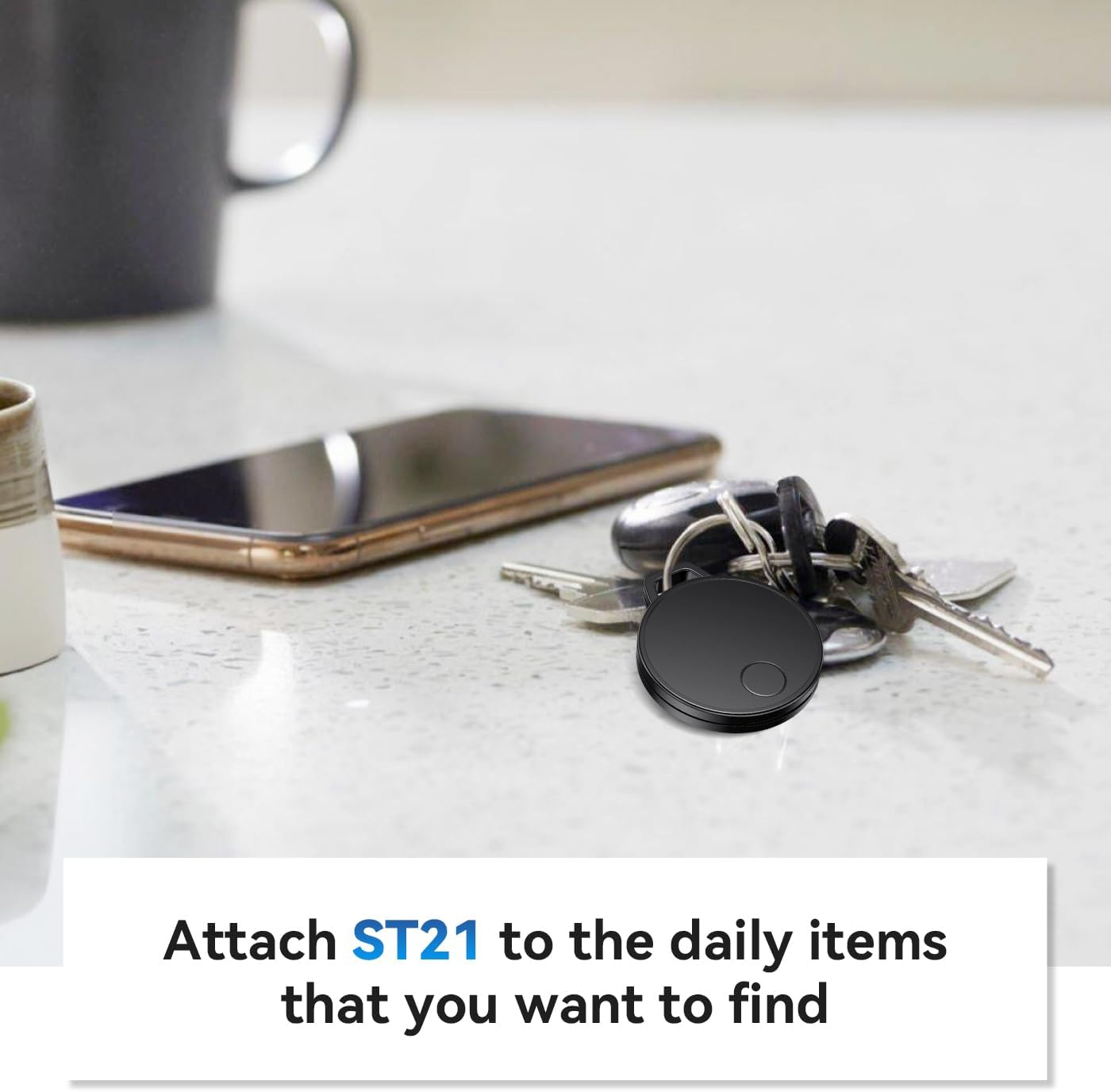 ST21 2-Pack, Keys Finder, Bluetooth Tracker and Item Locator for Keys, Bags, and More; Phone Finder, Android and iOS Compatible, Water Resistance, Replaceable Battery