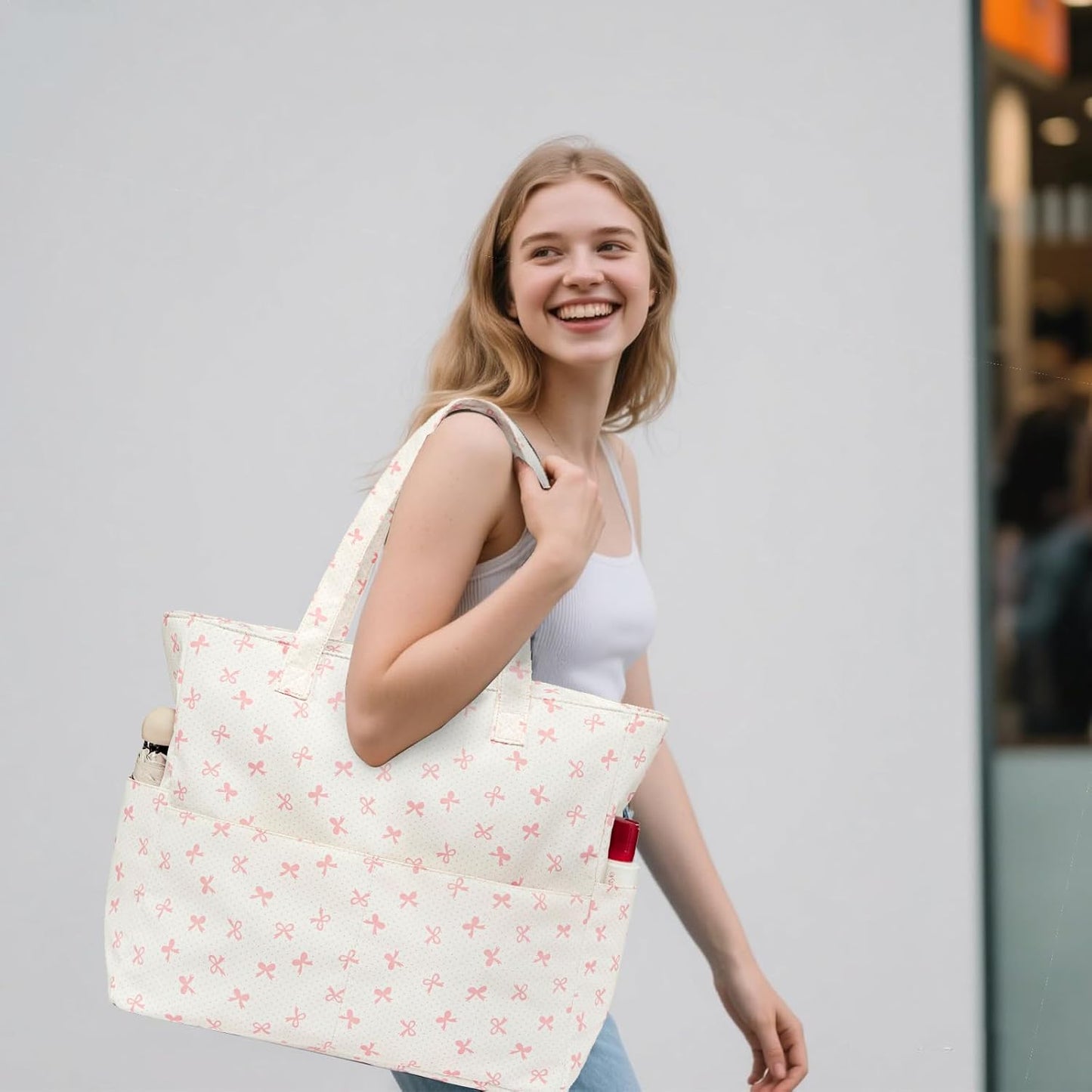 LEDAOU Beach Bag Waterproof Sandproof Women Tote Bag Pool Bag with Zipper for Gym Grocery Travel with Wet Pocket