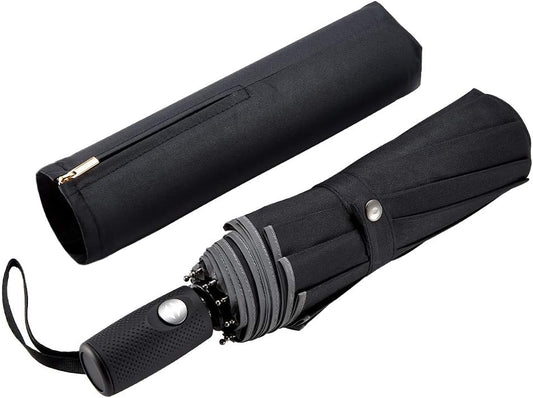 FDJASGY Windproof Travel Umbrella with Teflon Coating Auto Open Close Lightweight Sun&Rain Umbrella with 10 Rib Construction and Reflective Stripe Zipper Pouch