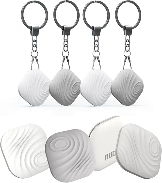 Key Finder, Bluetooth Tracker Item Locator with Key Chain for Keys Pet Wallets or Backpacks and Tablets, Batteries Include (2 White & 2Gray, 4 Pack)