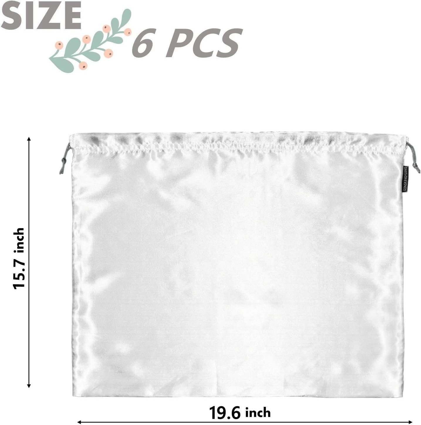 6 Pack Dust Bags for Handbags Silk Dust Cover Bag for Handbags Purses Shoes Boots, Silk Dustproof Drawstring Bag Travel Storage Pouch (White, 19.6 × 15.7 in)