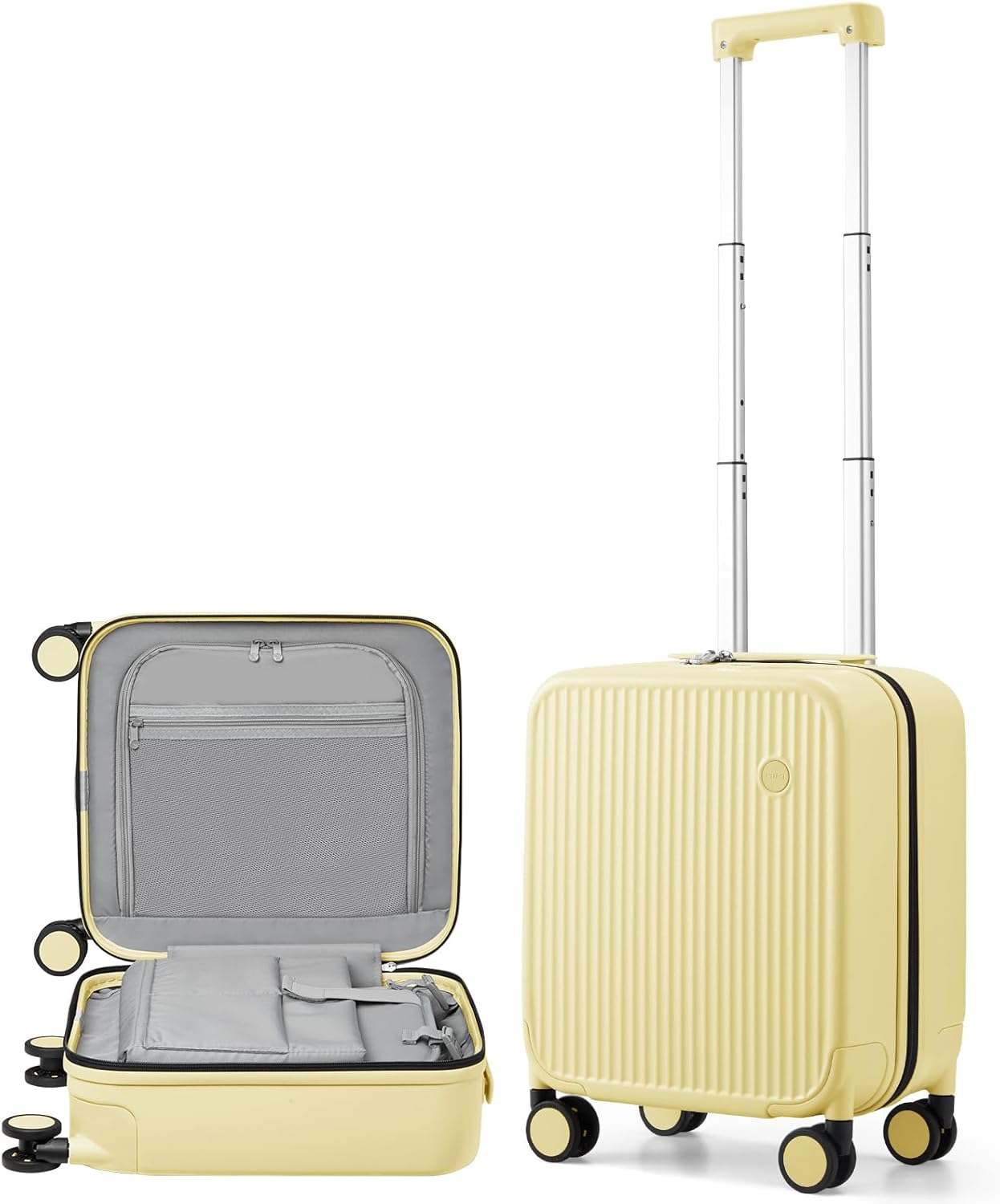 mixi Underseat Carry on Luggage 16 Inch Hardshell PC Suitcase with Spinner Wheels TSA Lock for Travel, Lark Yellow