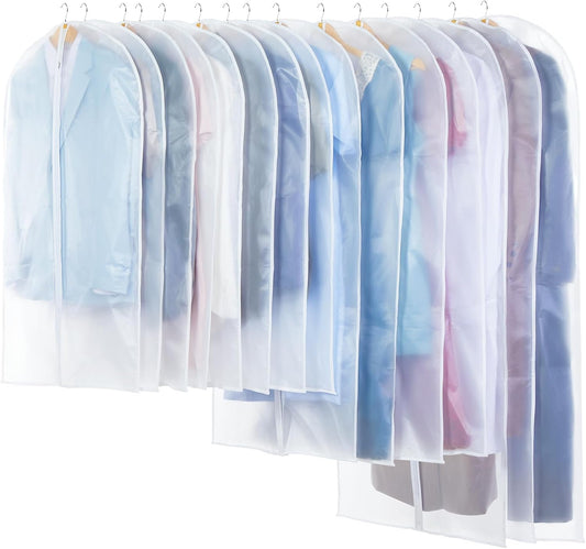 Translucent Garment Bag - 15 Packs Garment Bags for Hanging Clothes Dress Bag Suit Bags for Closet Storage Travel - 24" x 40"/47"/55"