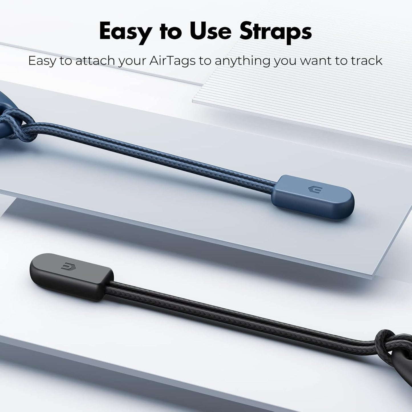 UNBREAKcable Holder for Apple AirTag with Strap- 4 Pack [Fit Tightly Design] [Easy to Install] [Hold Air Tag Securely] Waterproof TPU Shell Protective Case with Nylon Keychain Strap(Black&Blue)